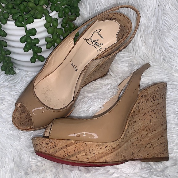 Christian Louboutin Sling Patent Leather Wedges - Picture 6 of 16